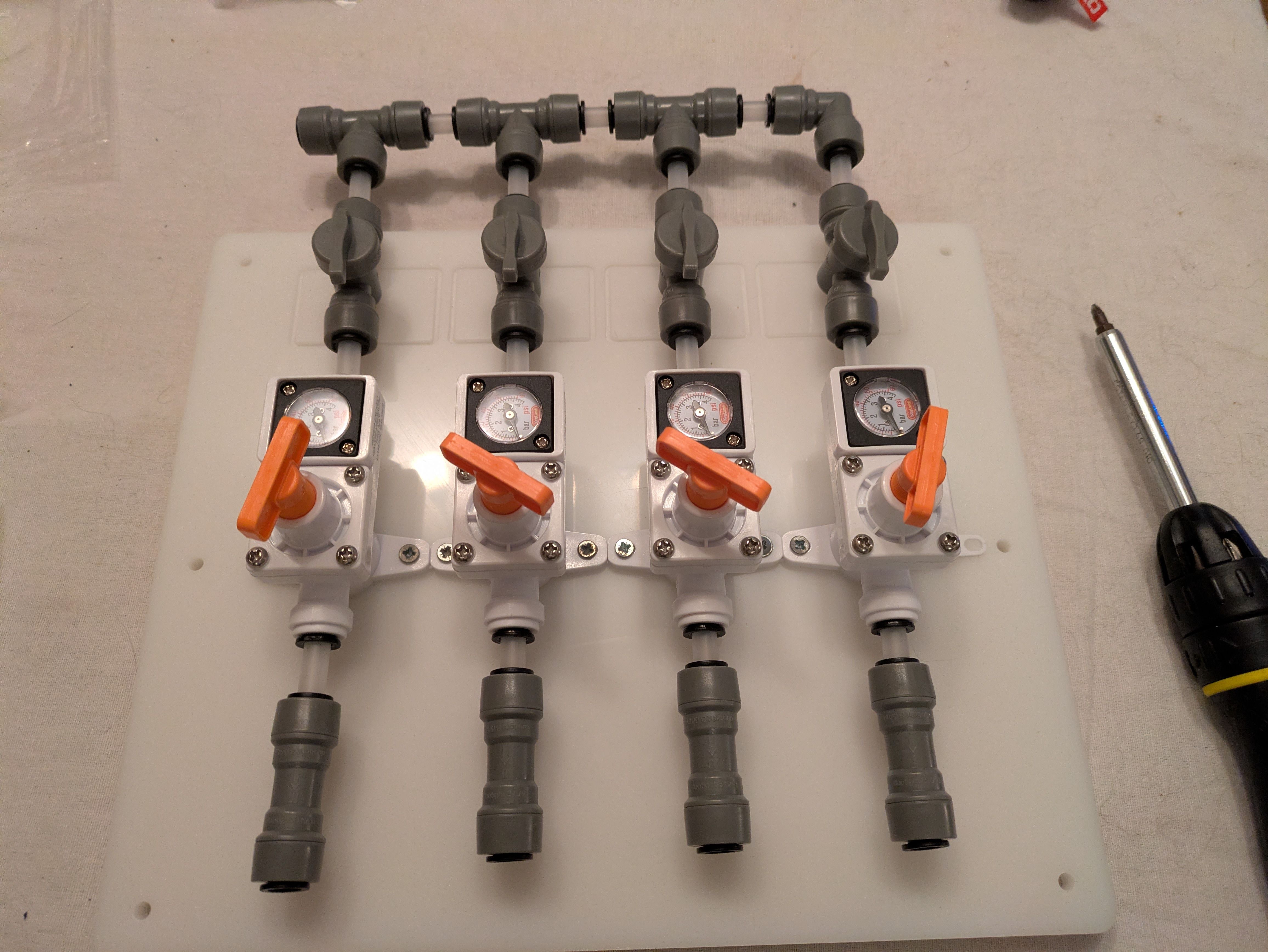 My first build of the gas board, with regulator control incorrectly after the guage.